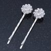 2 Bridal/Prom Crystal Flower Hair Grips/Slides In Rhodium Plating - 55mm Across view 2
