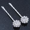 2 Bridal/Prom Crystal Flower Hair Grips/Slides In Rhodium Plating - 55mm Across view 4