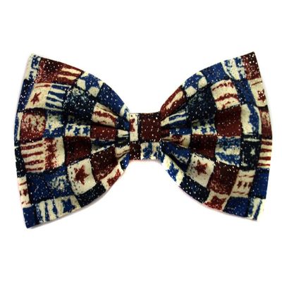 Patriotic US Flag Metallic Glitter Hair Bow (Barrette)