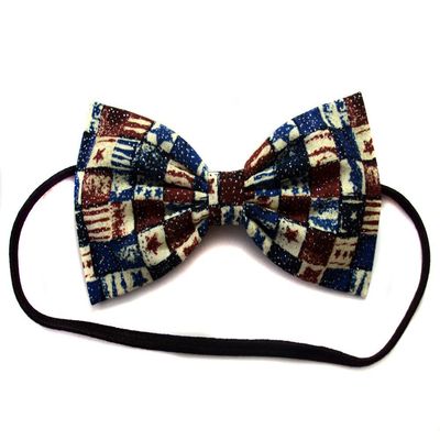 Patriotic US Flag Metallic Glitter Hair Bow (Headband)