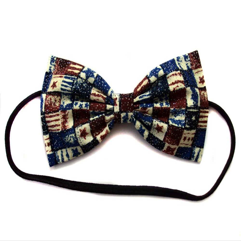 Patriotic US Flag Metallic Glitter Hair Bow (Headband)