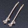 2 Bridal/Prom Long Crystal, Simulated Pearl 'Bow' Hair Grips/Slides In Gold Plating - 85mm Across view 2
