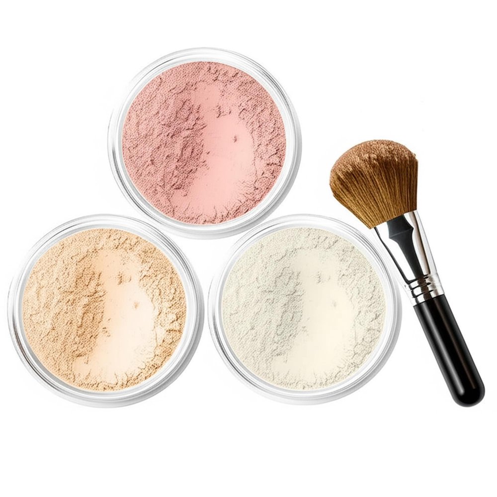 4pc KIT w/FACE BRUSH (FAIR 1) Mineral Makeup Matte Foundation Set Bare Skin Sheer Blush Illuminating Finishing Powder Cover
