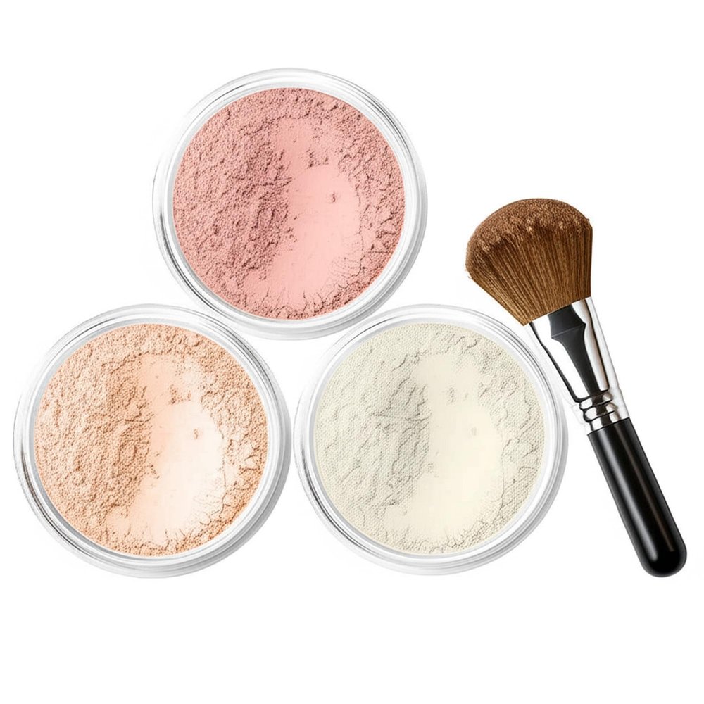 4pc KIT w/FACE BRUSH (PINK BISQUE) Mineral Makeup Matte Foundation Set Bare Skin Sheer Blush Illuminating Finishing Powder Cover