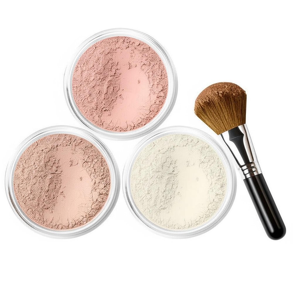 4pc KIT w/FACE BRUSH (LIGHT) Mineral Makeup Matte Foundation Set Bare Skin Sheer Blush Illuminating Finishing Powder Cover