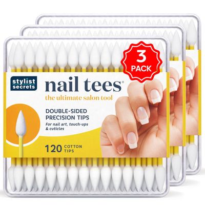 Fran Wilson NAIL TEES COTTON TIPS 120 Count (3 PACK) - The Ultimate Nail Tool, Multi-Purpose Double-sided Swabs with Pointed Ends for Precise Touch-ups and the Perfect At-Home Manicure & Pedicure