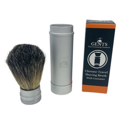 Gents Collapsible Badger Hair Shaving Brush - Retractable Travel Shaving Brush with Silver Metal Handle - Portable Wet Shave Brush for Men