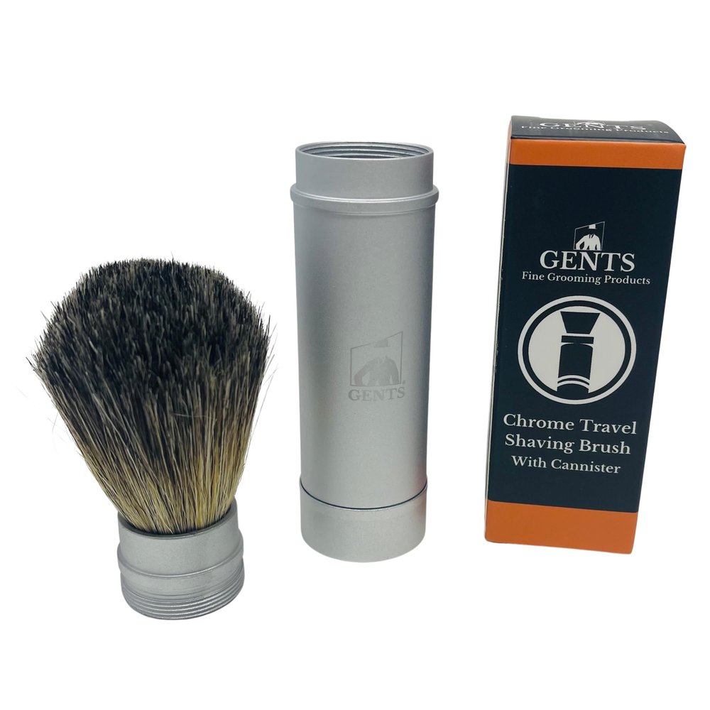 Gents Collapsible Badger Hair Shaving Brush - Retractable Travel Shaving Brush with Silver Metal Handle - Portable Wet Shave Brush for Men