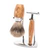MHLE KOSMO Olive Wood 3-piece Silvertip Fibre Safety Razor Shaving Set view 1