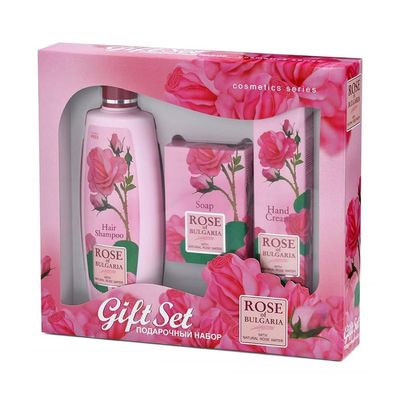 Biofresh Cosmetics Rose of Bulgaria Gift Set for Women - Hair Shampoo, Cosmetic Soap, Hand Cream with Rose Water