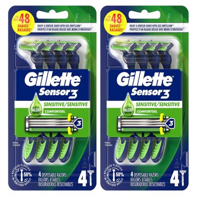 Gillette Sensor 3 Disposable Razors Men's 4 Each (Pack of 2)