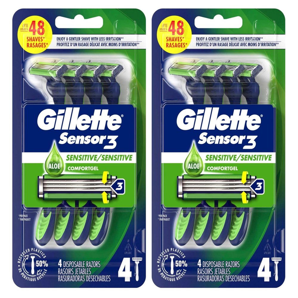Gillette Sensor 3 Disposable Razors Men's 4 Each (Pack of 2)