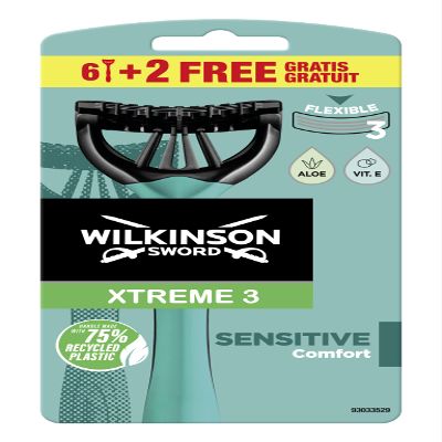 Wilkinson Sword Xtreme 3 Pure Sensitive Comfort Male Disposable Razors, 8 Count