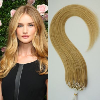 26" 50g 100s Micro Ring Loop 100% Human Hair Extensions Natural Soft Real Beauty Straight Hair Gift 100strands in one pack, (color #27 Dark Blonde)