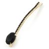 1Pcs Long Black Oval Glass Stone Hair Grip/Slide In Gold Plating - 85mm Across view 4