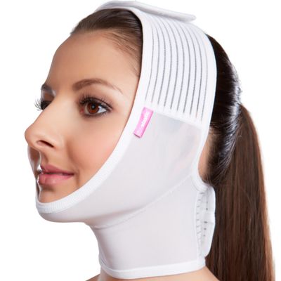 LIPOELASTIC- FM extra- Post Surgical Chin and Neck Lifting Compression Mask for Women and Men with Velcro fastener (Medium, Medium)