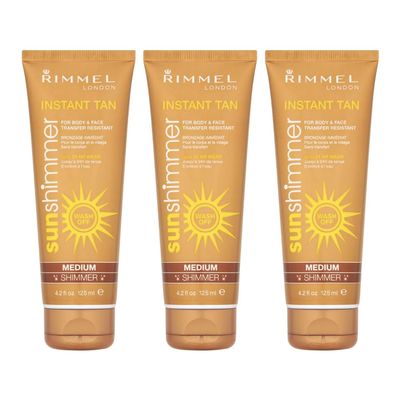 3 x Rimmel London Instant Tan Sun Shimmer Instant Tan - Medium 125ml