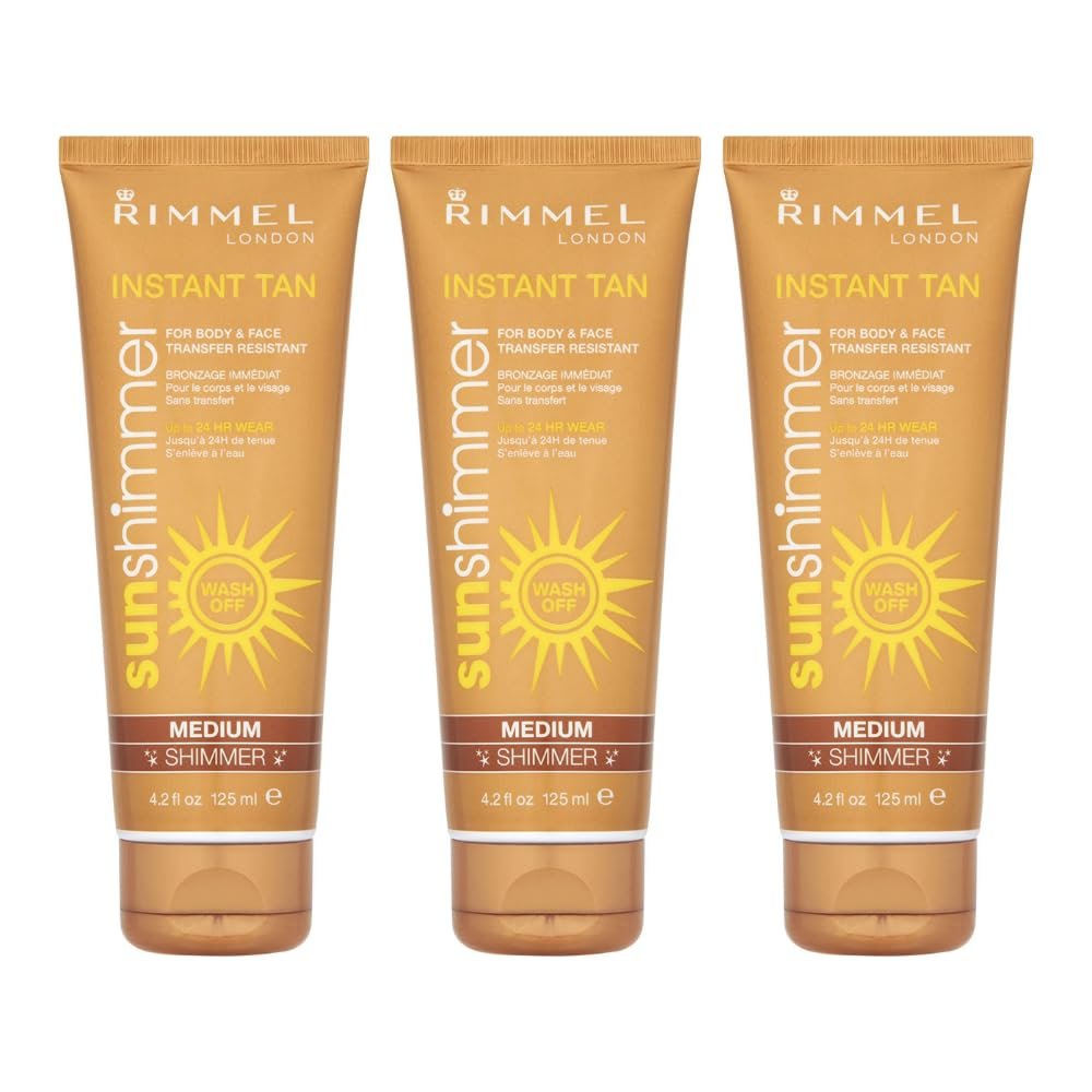 3 x Rimmel London Instant Tan Sun Shimmer Instant Tan - Medium 125ml