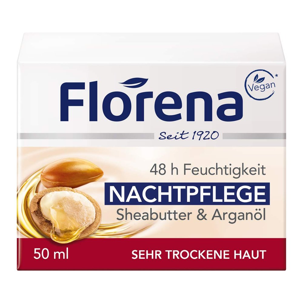 Florena Nachtpflege mit Sheabutter & Arganl Vegan, 1er Pack, (1 x 50 ml)