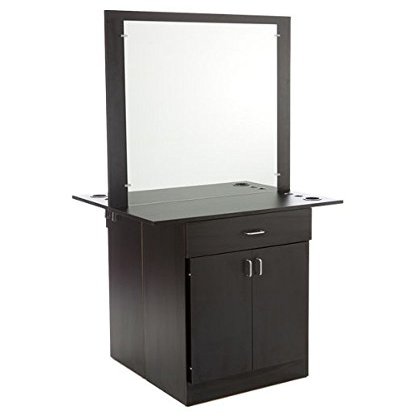 Buy-Rite Miami Double-Sided Salon Styling Station for 2 Stylists Dual 30"x36" Mirrors, Utility Drawers, Storage Cabinets with Adjustable Shelves, Customizable Appliance Holders, BR-MIAMIDOUBLE