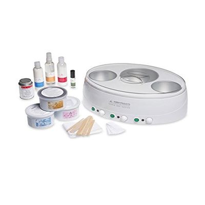 Amber Deluxe Salon & Spa Depilatory Waxing Kit w/Triple Wax Warmer, Cream, Classic & Turquoise Wax, Full Accessory Set, High-Volume Professional Use, AMB-E108