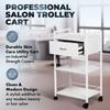 Buy-Rite Jenny Trolley Cart - 3-Tier Rolling Utility Cart for Spas, Estheticians & Salons, White Wood Organizer with Drawer, Open Shelves, Post Holes & Smooth Casters - Model TS-4205 view 2