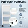 Buy-Rite Jenny Trolley Cart - 3-Tier Rolling Utility Cart for Spas, Estheticians & Salons, White Wood Organizer with Drawer, Open Shelves, Post Holes & Smooth Casters - Model TS-4205 view 4