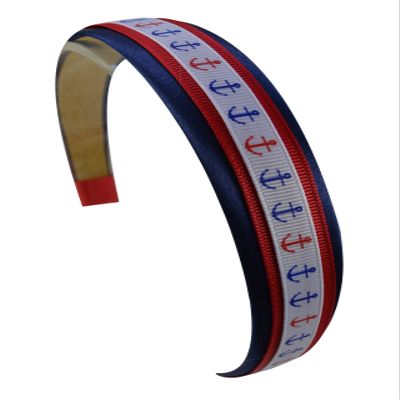 Girls Nautical Satin Headband (Navy & Red)