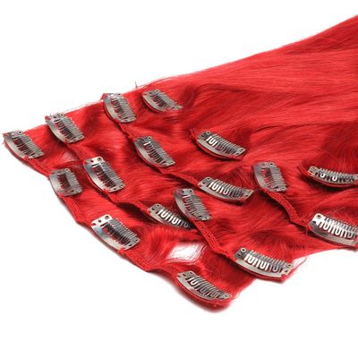 Hair Extensions Clip in Remy Brazilian Human Hair (20''8pcs, Red)