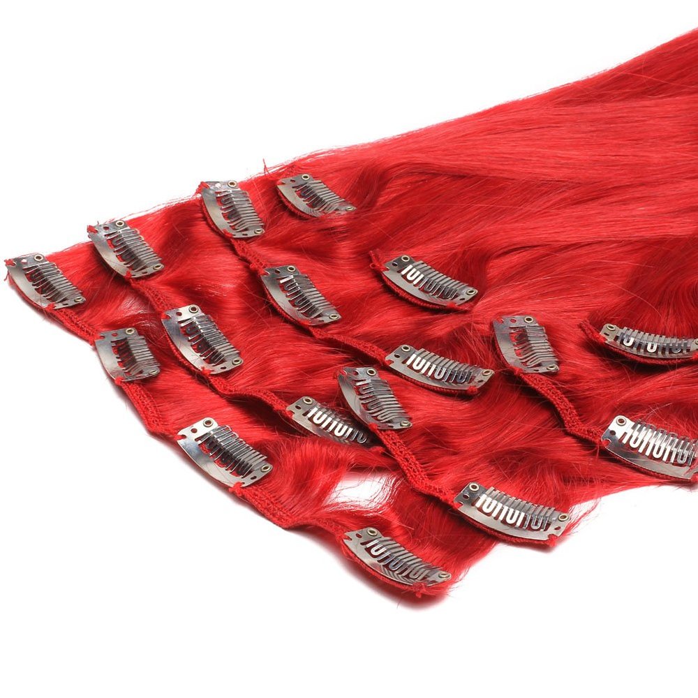 Hair Extensions Clip in Remy Brazilian Human Hair (20''8pcs, Red)