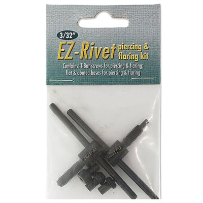 The Beadsmith EZ Rivet Piercing & Flaring Kit - Includes 3/32" T-bar Screws and Flat & Domed Bases for Piercing & Flaring - Domed Base for Use with Rings Flat Base for Sheet Metal Up to 18 Gauge