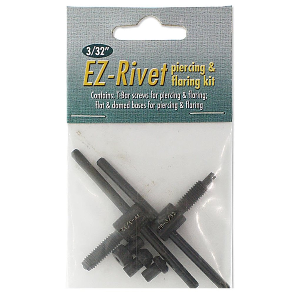 The Beadsmith EZ Rivet Piercing & Flaring Kit - Includes 3/32" T-bar Screws and Flat & Domed Bases for Piercing & Flaring - Domed Base for Use with Rings Flat Base for Sheet Metal Up to 18 Gauge