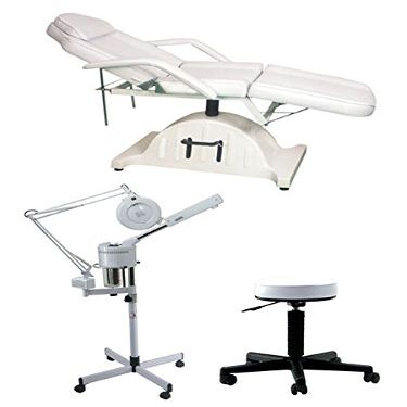 Buy-Rite Gold Facial Spa Package - 2-in-1 Steamer & Mag Lamp, Sheila Facial Bed, Round Stool - Pro Spa Equipment for All Skin Types, BR-GOLDFACIALSPA