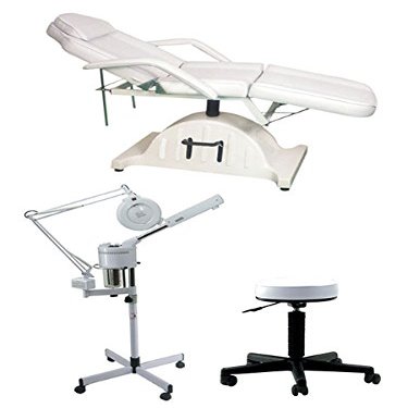 Buy-Rite Gold Facial Spa Package - 2-in-1 Steamer & Mag Lamp, Sheila Facial Bed, Round Stool - Pro Spa Equipment for All Skin Types, BR-GOLDFACIALSPA