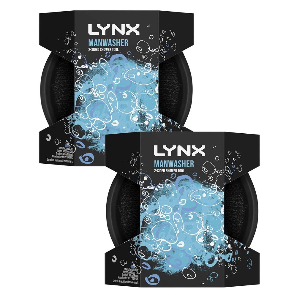 Lynx Manwasher, Shower Sponge, Loofahs Bath Shower Scrub Exfoliating Body Brush Pouf Scrubber Sponge Ball Mesh Bath Loofah 2 Pack Body Puff