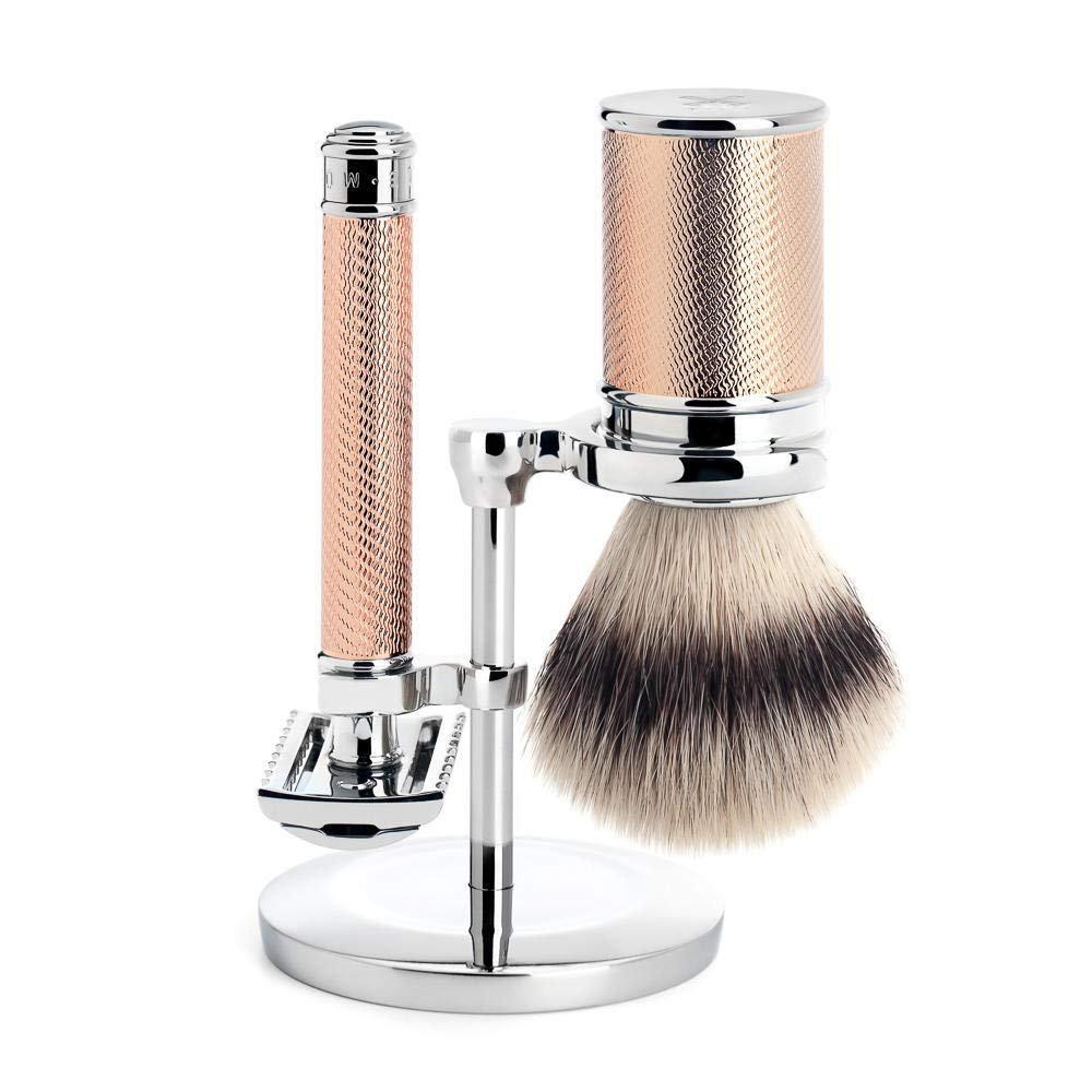 MHLE Rosegold Silvertip Fibre Safety Razor (Open Comb) Shaving Set