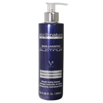 abril et nature - Platinum Professional Shampoo - For Blonde, Bleached, Highlighted, and/or Gray Hair - Violet Toner - Goodbye Yellow Tones - Platinum Appearance - 250 ml
