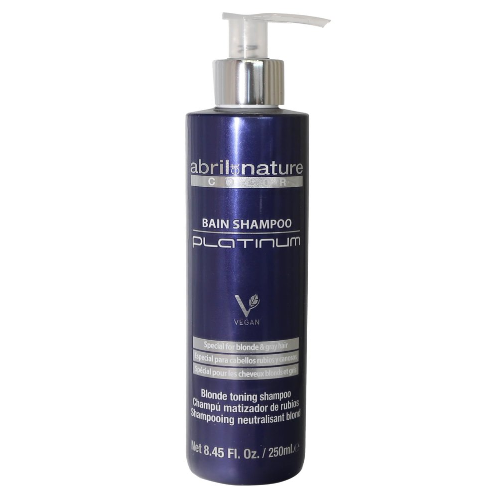 abril et nature - Platinum Professional Shampoo - For Blonde, Bleached, Highlighted, and/or Gray Hair - Violet Toner - Goodbye Yellow Tones - Platinum Appearance - 250 ml