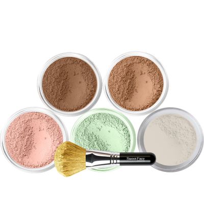 5pc KIT w/FACE BRUSH (COCOA) Mineral Makeup Set Full Size Powder Bare Skin Matte Foundation