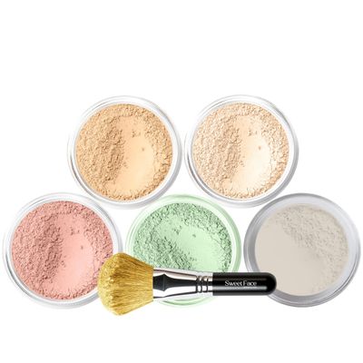 5pc KIT w/FACE BRUSH (FAIR 1) Mineral Makeup Set Full Size Powder Bare Skin Matte Foundation