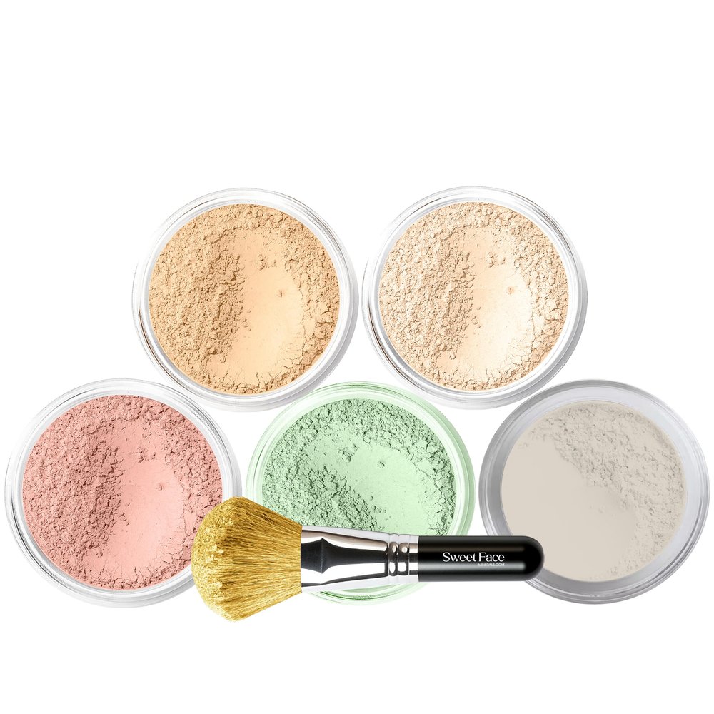 5pc KIT w/FACE BRUSH (FAIR 1) Mineral Makeup Set Full Size Powder Bare Skin Matte Foundation