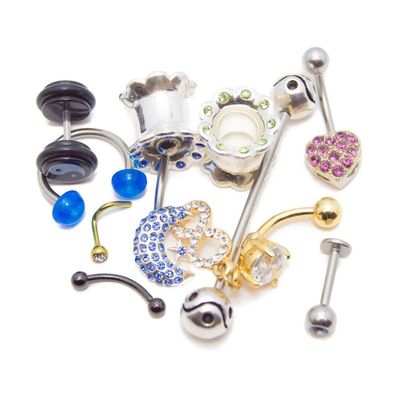 BodyJewelryOnline Randomly Picked Body Jewelry Pack [10 Pieces: Belly/Nose/Nipple/Tongue/Ear/Lip Rings], Mixed Styles/Designs, Plugs/Bars/Belly/Industrial/Acrylic/316L Surgical Steel Jewelry