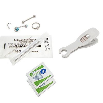 BodyJewelryOnline 9-Piece Body Piercing Kit -Belly Button, Tongue, Nipple, Lip, Nose 14ga & 18ga Piercing Needles PK002