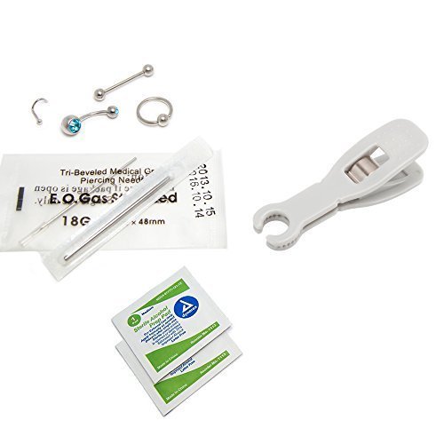 BodyJewelryOnline 9-Piece Body Piercing Kit -Belly Button, Tongue, Nipple, Lip, Nose 14ga & 18ga Piercing Needles PK002