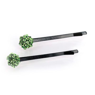 Decorative Hair Clip Pins Small Cluster Rhinestone Crystal Bobby Pin, Set of Two, Green
