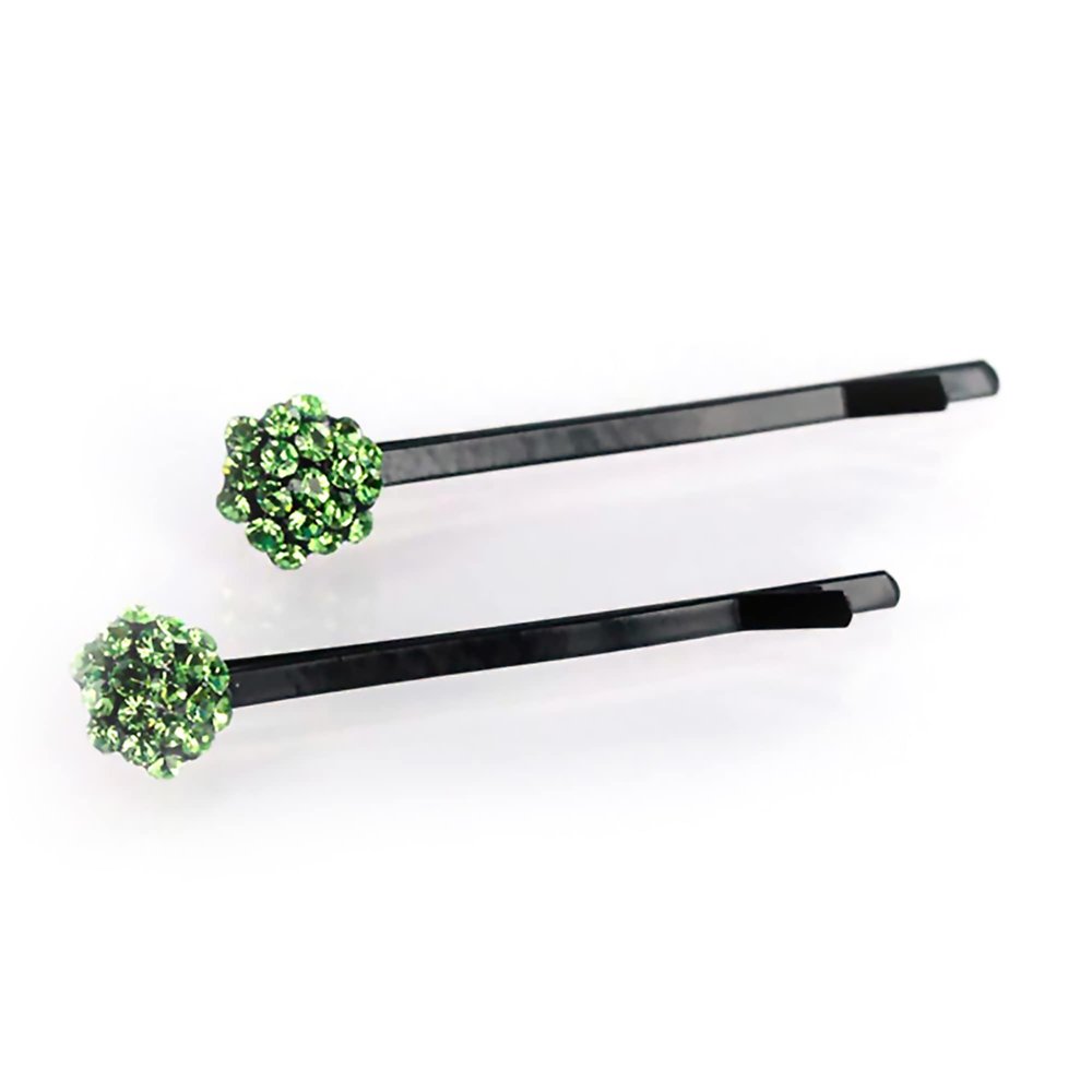 Decorative Hair Clip Pins Small Cluster Rhinestone Crystal Bobby Pin, Set of Two, Green