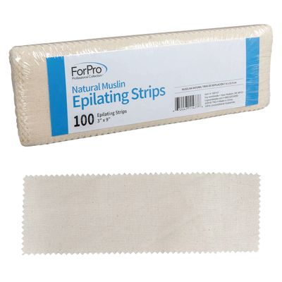 ForPro Natural Muslin Epilating Strips, Tear-Resistant, Pre-Cut Strips for Hair Removal, 3 W x 9 L, 100-Count