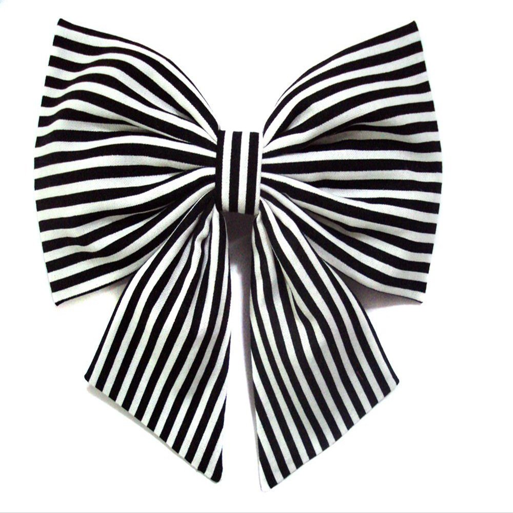 Cotton Cheer Hair Bows (Medium Size) (Barrette, Black Stripes)