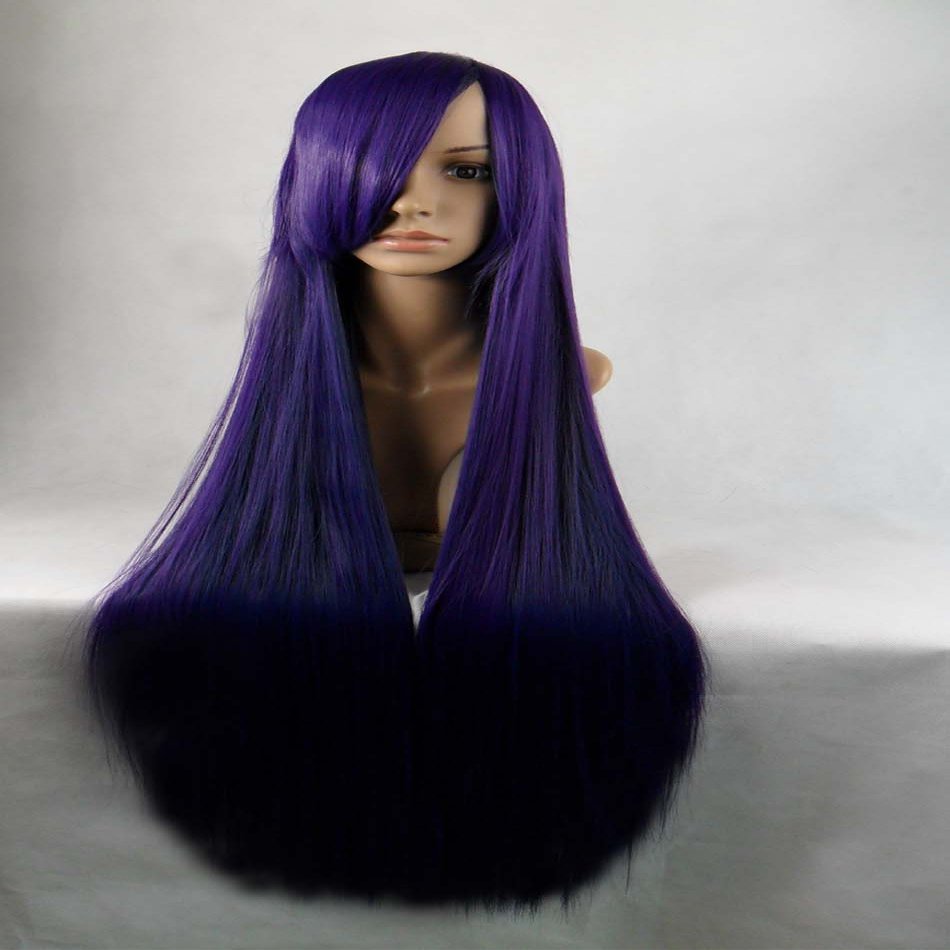 Simpleyourstyle Women Anime Cosplay Wigs 100cm 39.4inch Long Straight Synthetic Full Rose Network Lace Wigs for Women Black Brown Purple Pink Blue Red White Green Blonde Wigs U Pick (Dark Purple)