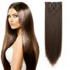 OneDor 24" Straight Full Head Premium Japanese High-Temperature Fiber Heat Resistance Hair Extensions Clip on in Hairpieces 7pcs 140g (Straight 8#-Light Chestnut Brown) view 1